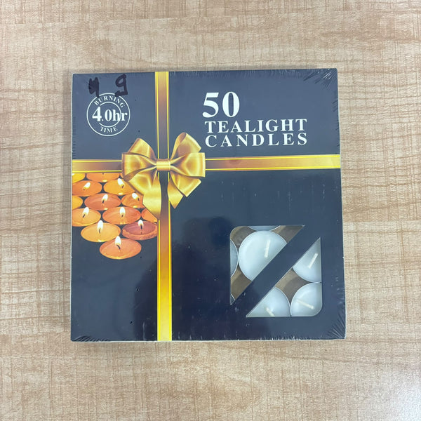 A07756 50 Pcs Smokeless Tealight Candles Set with 4-Hour Burn Time