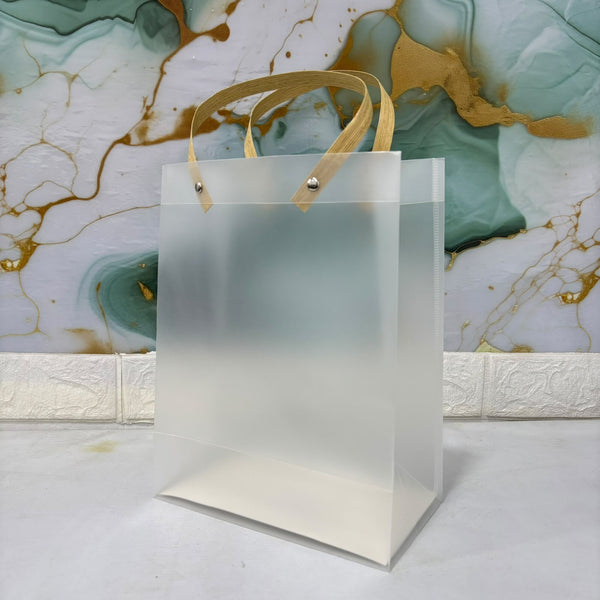 A07758 Small Transparent Frosted Plastic Gift Bag with Handle - 27 x 21 inch
