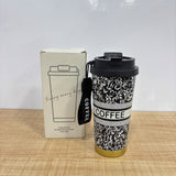 A07761 Designer Stainless Steel Coffee Travel Mug with Flip Lid & Carrying Strap