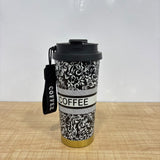 A07761 Designer Stainless Steel Coffee Travel Mug with Flip Lid & Carrying Strap