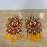 A07744 Decorative Velvet Peacock Shubh Labh Door Hanging Pair - P1