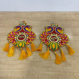A07745 Decorative Peacock Embroidery Shubh Labh Door Hanging Set with Tassels - P3