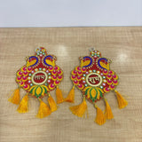 A07745 Decorative Peacock Embroidery Shubh Labh Door Hanging Set with Tassels - P3