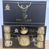 A07763 Richie Rich Finch Cafe 8-Piece Ceramic Tea Set (6 Cups, 1 Kettle with Lid)