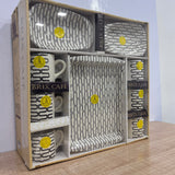 A07764 Richie Rich Brix Café 9-Piece Ceramic Mug, Tray & Platter Tea Set