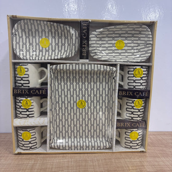 A07764 Richie Rich Brix Café 9-Piece Ceramic Mug, Tray & Platter Tea Set
