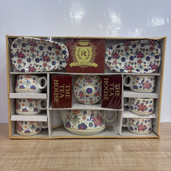 A07768 Richie Rich The Tea House 9-Piece Ceramic Tea Set with Mugs, Kettle, and Platters