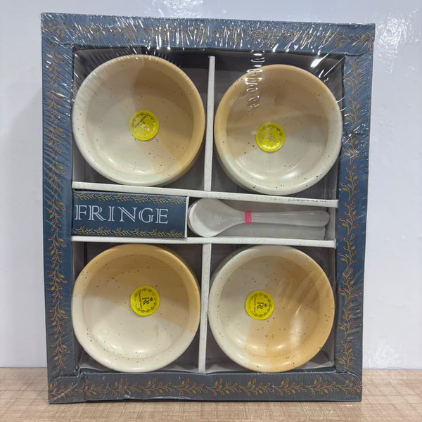 A07770 Richie Rich Fringe Ceramic Soup Bowl Set with Spoons (8 Pieces - 4 Bowls + 4 Spoons)