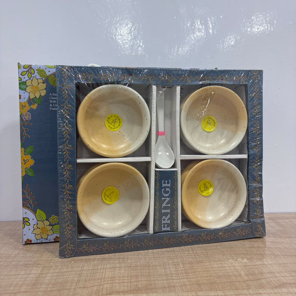 A07770 Richie Rich Fringe Ceramic Soup Bowl Set with Spoons (8 Pieces - 4 Bowls + 4 Spoons)