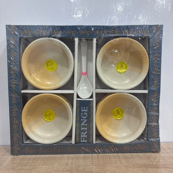A07770 Richie Rich Fringe Ceramic Soup Bowl Set with Spoons (8 Pieces - 4 Bowls + 4 Spoons)