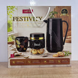A07779 Festivity 9-Piece Serveware Set (Insulated Flask Jug, 6 Tea Cups & 2 Storage Jars)