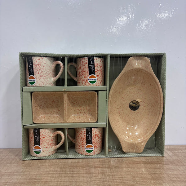 A07780 Sunday Funday 6-Piece Snack & Tea Set (4 Tea Cups, 1 Snacks Platter, 1 Chutney Bowl)