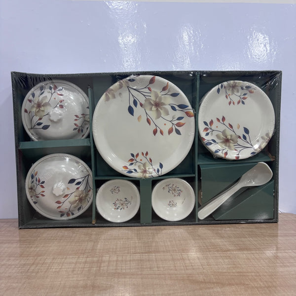 A07778 Dreams Melamine 30-Piece Floral Dinnerware Set with Casseroles & Serving Spoons
