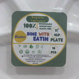 A07799 11 Inch 4-Compartment Bagasse Eco-Friendly Disposable Plates (Pack of 10)