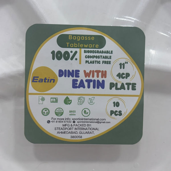 A07799 11 Inch 4-Compartment Bagasse Eco-Friendly Disposable Plates (Pack of 10)