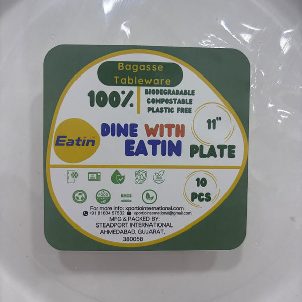 A07800 11 Inch Biodegradable Bagasse Round Plate Set (Pack of 10 Pcs)