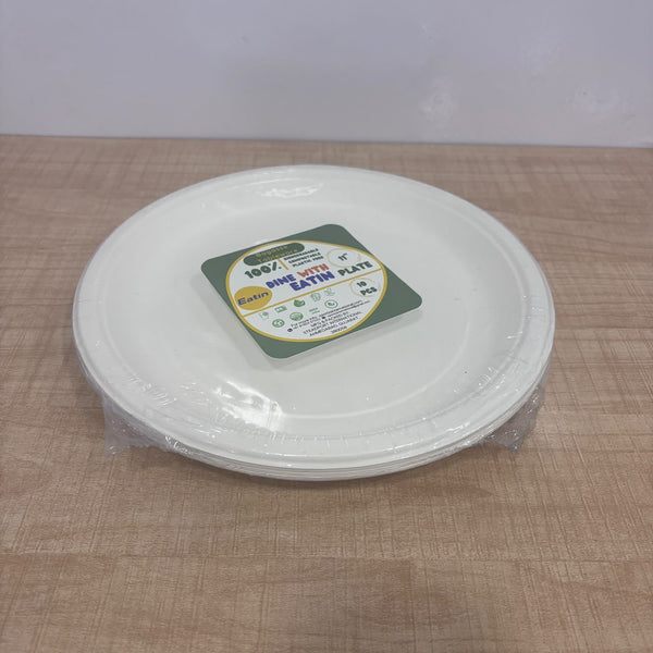 A07800 11 Inch Biodegradable Bagasse Round Plate Set (Pack of 10 Pcs)