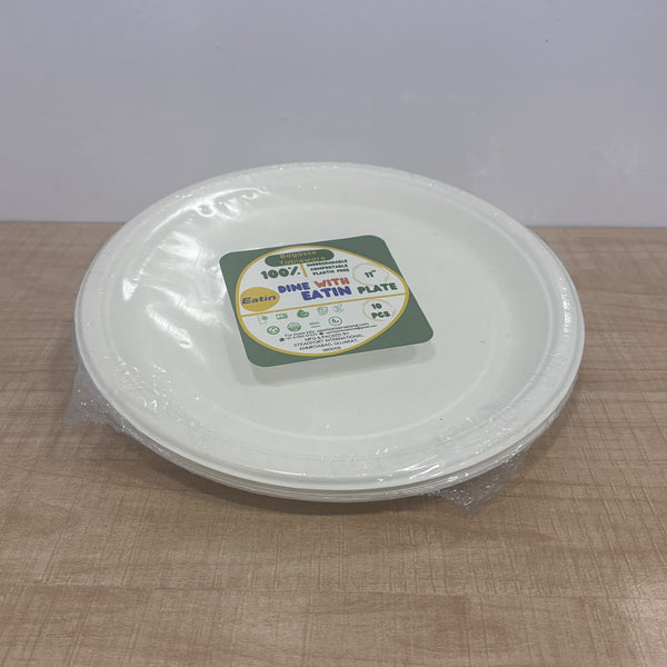 A07800 11 Inch Biodegradable Bagasse Round Plate Set (Pack of 10 Pcs)