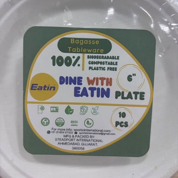 A07801 6 Inch Biodegradable Bagasse Round Plates (Pack of 10)
