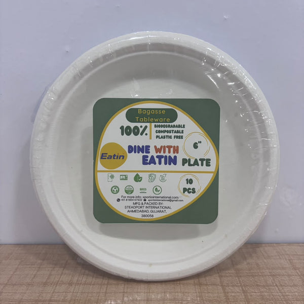 A07801 6 Inch Biodegradable Bagasse Round Plates (Pack of 10)