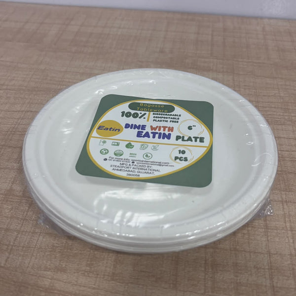 A07801 6 Inch Biodegradable Bagasse Round Plates (Pack of 10)