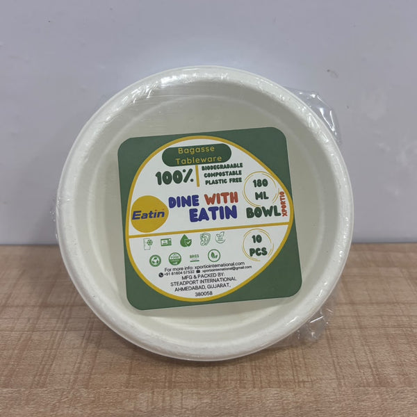 A07803 Biodegradable Bagasse Tableware Bowl Set – 180 ml (10 Pcs)