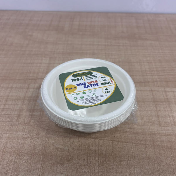 A07803 Biodegradable Bagasse Tableware Bowl Set – 180 ml (10 Pcs)