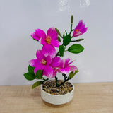 A07793 Artificial Magenta Flower Bonsai Plant with White Ceramic Pot for Home & Desk Decor