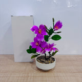 A07793 Artificial Magenta Flower Bonsai Plant with White Ceramic Pot for Home & Desk Decor