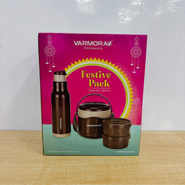 A07795 Varmora Festive Pack – Bento 2 Lunch Box & Sofia 600 Water Bottle Set