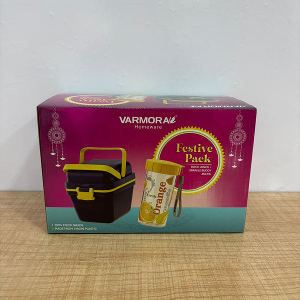 A07796 VARMORA Festive Pack - Rock Lunch Box with Sparkle Buddy Water Bottle (350 ml)