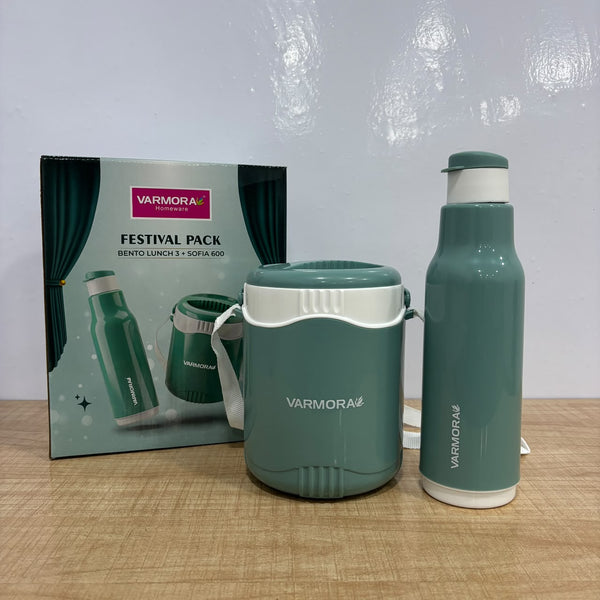 A07798 Varmora Festival Pack - Bento Lunch Box (3 Containers) with Sofia 600 Water Bottle