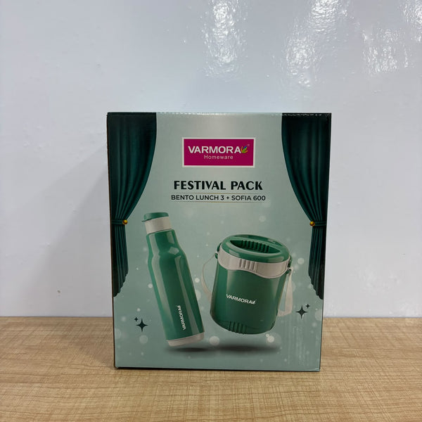 A07798 Varmora Festival Pack - Bento Lunch Box (3 Containers) with Sofia 600 Water Bottle