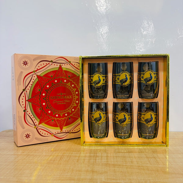 A07813 SHINEMAX Designer’s Choice Peacock Print Glass Set – 6 Pcs