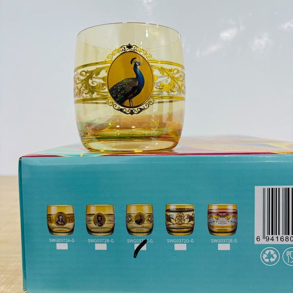 A07815 Shinemax Designer's Choice Royal Peacock Printed Glass Tumbler Set - 6 Pcs (300 ml)