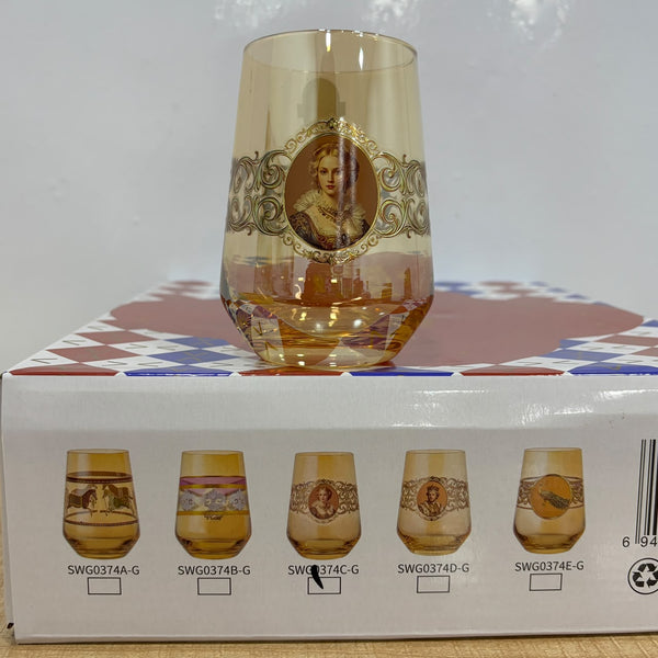 A07816 Shinemax Designer Glassware Set – Vintage Printed Gold-Lined Water & Juice Glasses (Set of 6)
