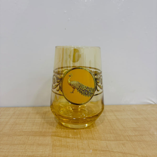 A07817 Shinemax Premium Designer Peacock Print Golden Glass Tumbler Set - Pack of 6