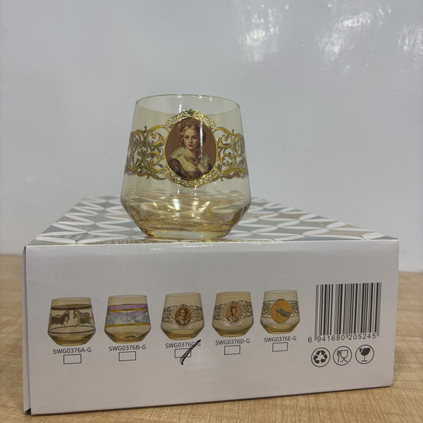 A07818 SHINEMAX Luxury Vintage Portrait Printed Amber Glassware Set (Set of 6)