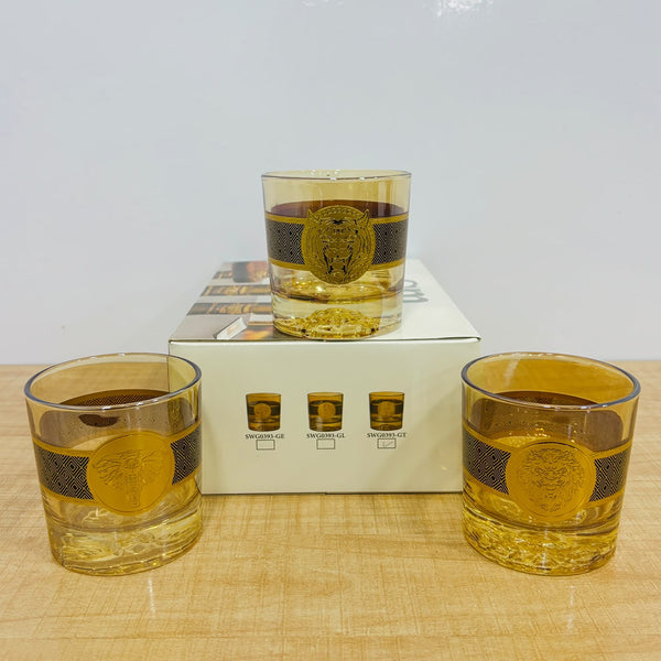 A07821 Shine Max Luxury 3D Animal Embossed Amber Glass Tumblers Set