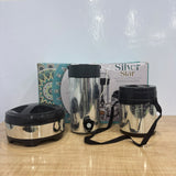 A07880 Silver Star Insulated Stainless Steel Gift Set (Water Jug, Casserole & Tiffin - 3 Pcs Set)