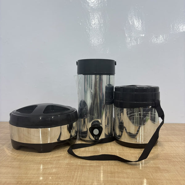 A07880 Silver Star Insulated Stainless Steel Gift Set (Water Jug, Casserole & Tiffin - 3 Pcs Set)