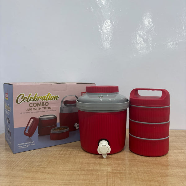 A07883 Celebration Combo 2pc – Insulated Water Jug & 3-Tier Tiffin Box Set