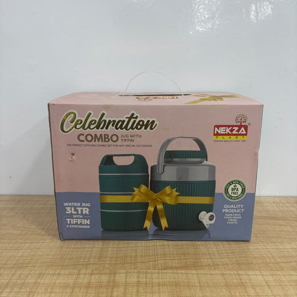 A07883 Celebration Combo 2pc – Insulated Water Jug & 3-Tier Tiffin Box Set