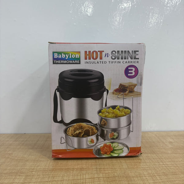 A07884 Hot 'N' Shine Insulated Stainless Steel Tiffin Box (3 Containers)