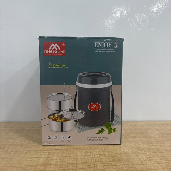 A07886 Enjoy-3 Insulated Stainless Steel 4-Layer Tiffin Carrier with Shoulder Strap