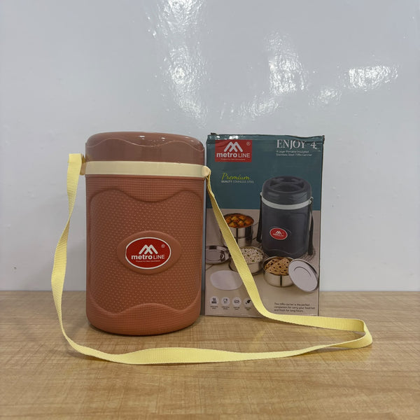 A07887 Enjoy-4 Premium 4-Layer Portable Insulated Stainless Steel Tiffin Carrier with Adjustable Strap