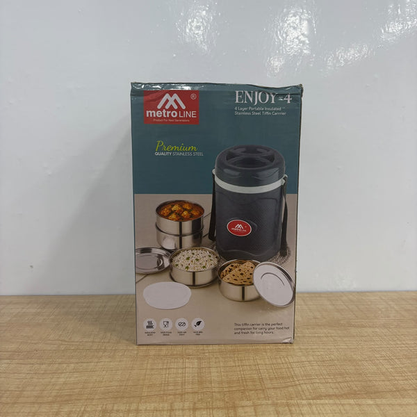 A07887 Enjoy-4 Premium 4-Layer Portable Insulated Stainless Steel Tiffin Carrier with Adjustable Strap