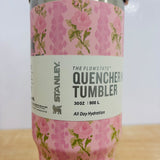A07825 900 ml Floral Printed Stainless Steel Tumbler with Upper Handle & Straw Lid