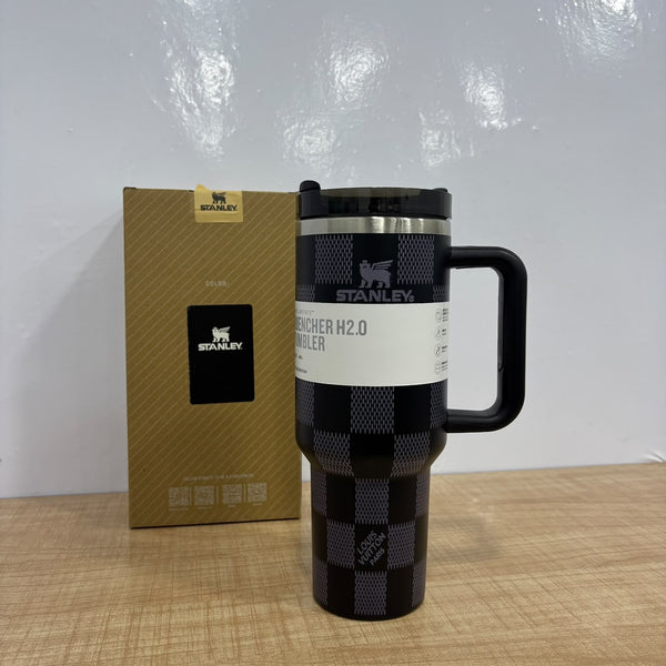 A07827 40oz Checked Print Insulated Steel Quencher Tumbler with Handle, Straw & Lid (1200 ml)