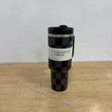 A07827 40oz Checked Print Insulated Steel Quencher Tumbler with Handle, Straw & Lid (1200 ml)